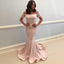 Sexy Blush Pink Off-shoulder Open Back Bow Tie Mermiad Long Prom Dress, PD3304