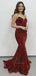 Sexy Sparkly Dark Red Strapless Sweetheart Mermaid Long Prom Dress, PD3444