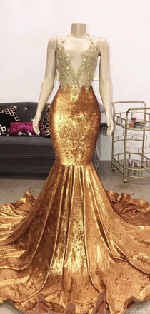 Sexy Sparkly Silver Gray Halter Lace Mermaid Long Prom Dresses, PD0998