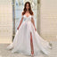 Simple Off-shoulder V-neck Stripes Side-slit A-line Long Prom Dress, PD3402