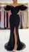 Sparkly Off-shoulder Black Sweetheart Side-slit Mermaid Long Prom Dress, PD3404