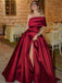 Burgundy One-shoulder Side-slit A-line Long Prom Dress, PD3382