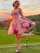 Sweet Pink Spaghetti-strap Ballet Floral A-line Mini Homecoming Dress, HD3042