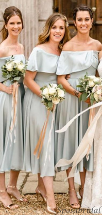 Vintage Light Green Strapless Off-shoulder Sheath Midi Bridesmaid Dress, BD3080
