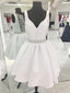 Sexy See Through V Neck Short Rhinestone White Homecoming Dresses, CM486