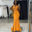 Yellow Halter Sexy Formal Mermaid Long Pleats Long Bridesmaid Dress, BD3237